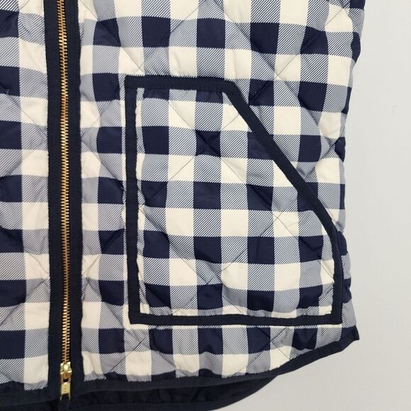 NWT J Crew Gingham Blue White Check Full Zip Puffer Down Vest Quilted SZ Medium - Picture 5 of 9